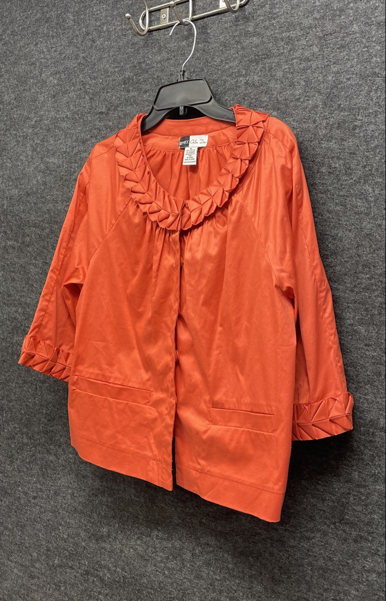 Simply Chloe Dao Women's Orange Cotton Pleated Collar Swing Jacket Sz XL