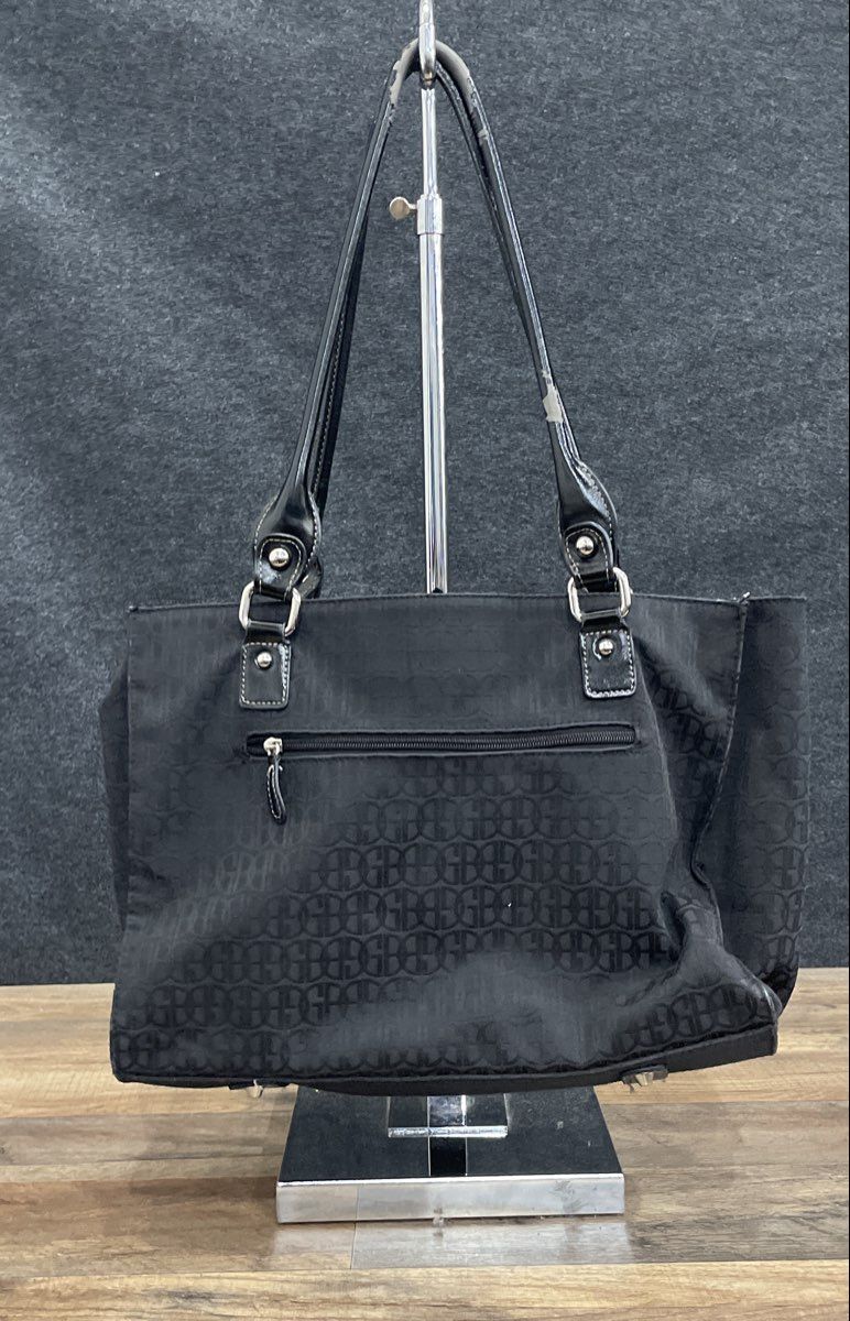 Giani Bernini Black Signature Monogram Tote Bag Silver Hardware Shoulder Purse