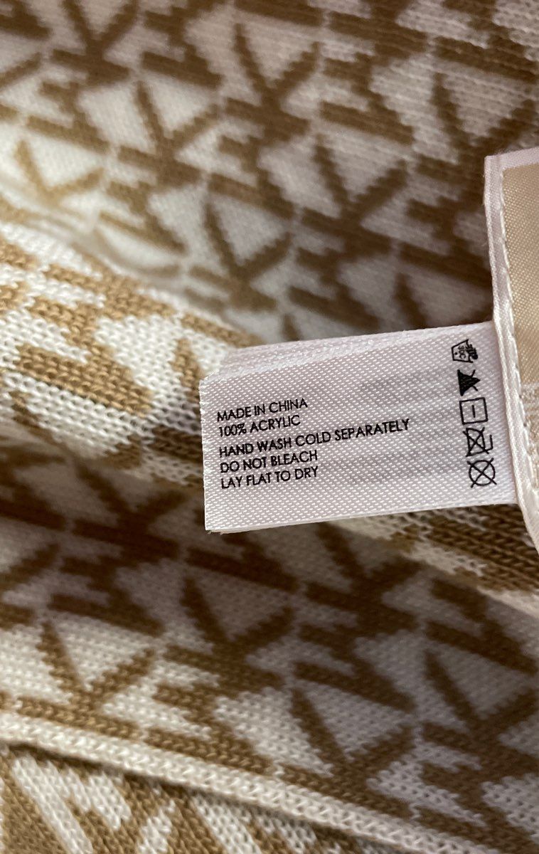 Michael Kors Women's Beige White Logo Monogram Signature Knit Scarf