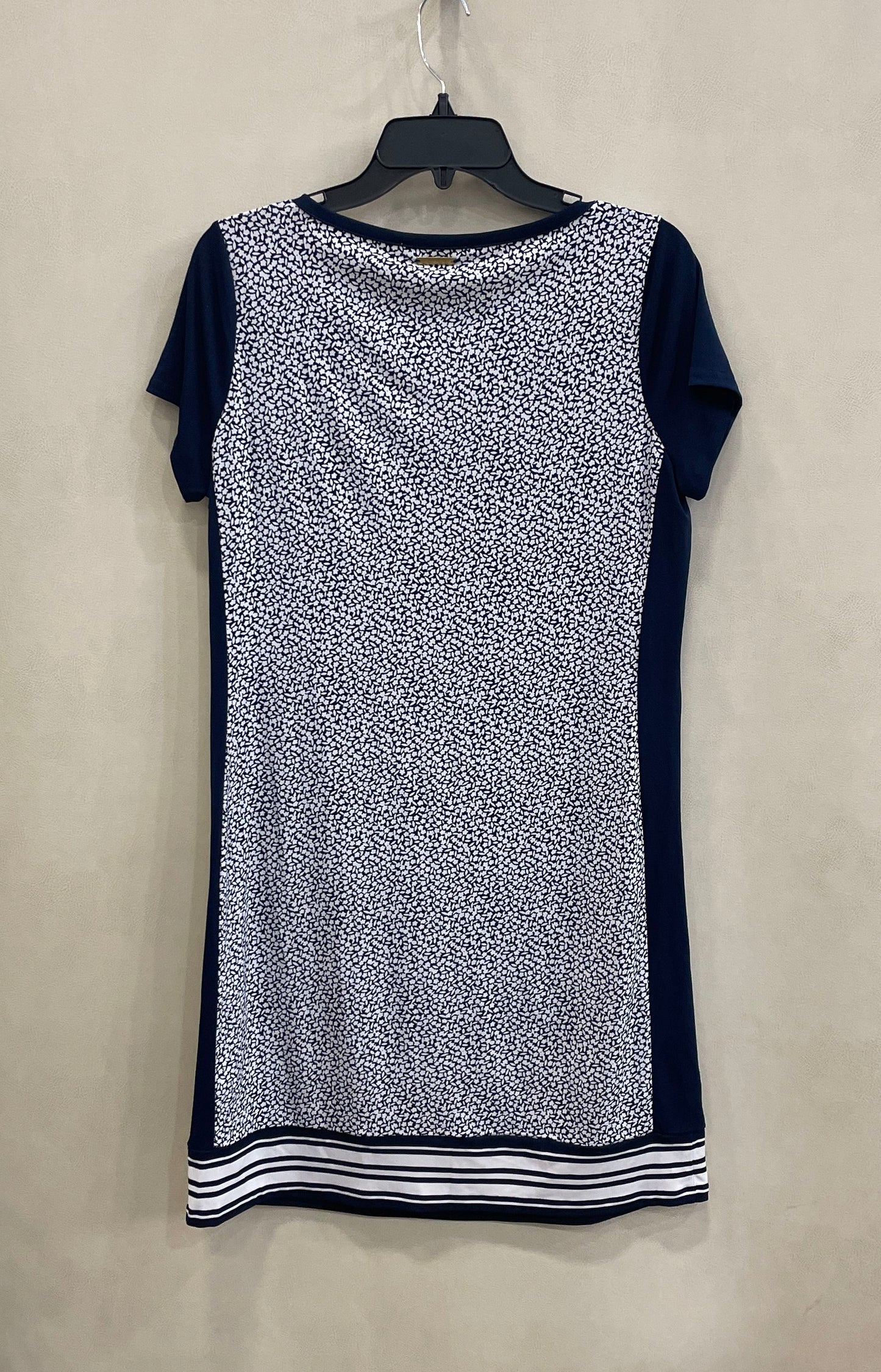 Michael Kors Women's Navy Blue White Floral Shift Dress Striped Hem Stretch Sz M