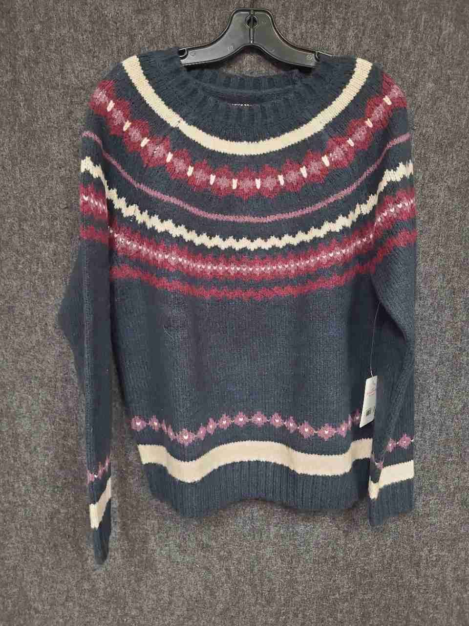 Lucky Brand Women's Navy Fair Isle Knit Yoke Pullover Sweater Sz S NWT