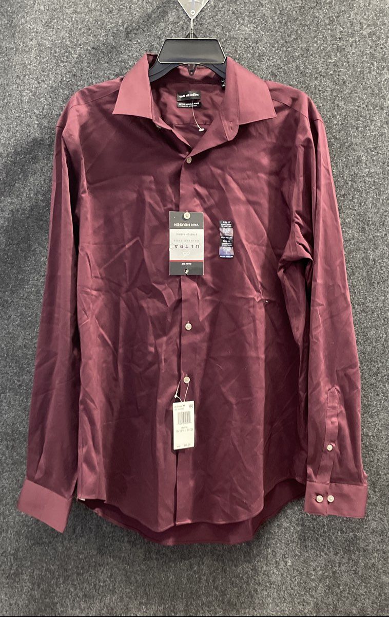 Van Heusen Men's Red Wrinkle Free Slim Fit Stretch Shirt NWT Sz 16 16.5 34/35