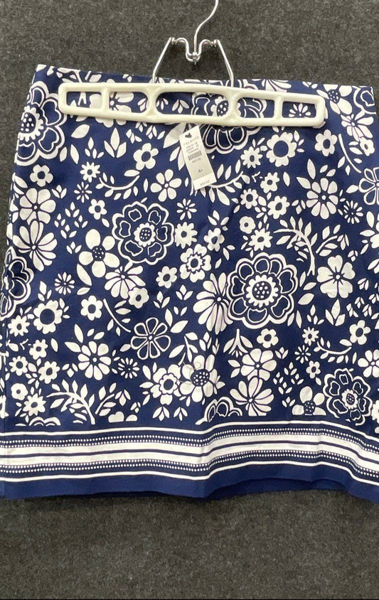 Talbots Women's Petite Floral Skirt Navy Blue White NWT Size 4P