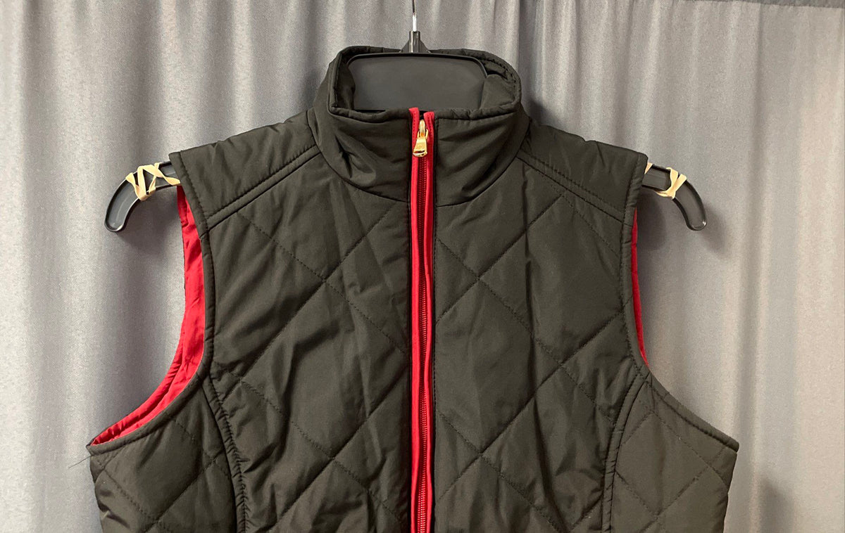Lauren Ralph Lauren Women's Black Red Quilted Puffer Vest Full Zip Sz S