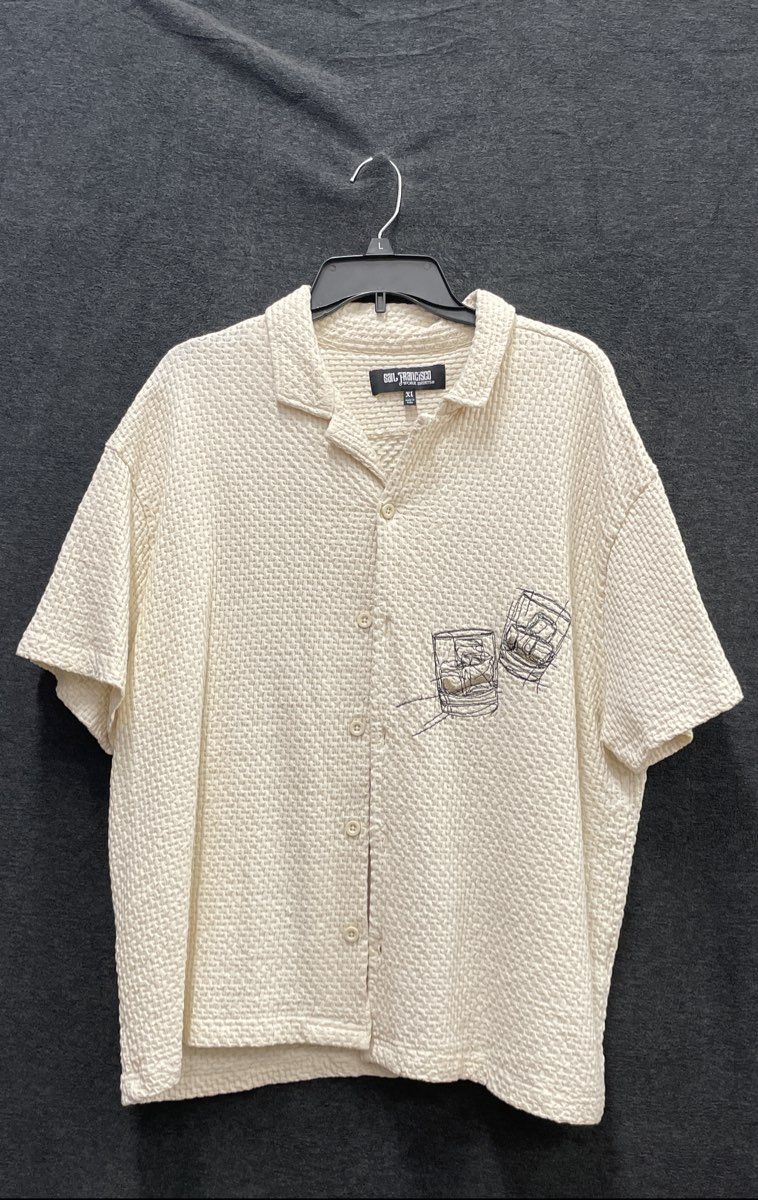 San Francisco Work Shirts Men's Cream Textured Whiskey Glasses Shirt Sz XL