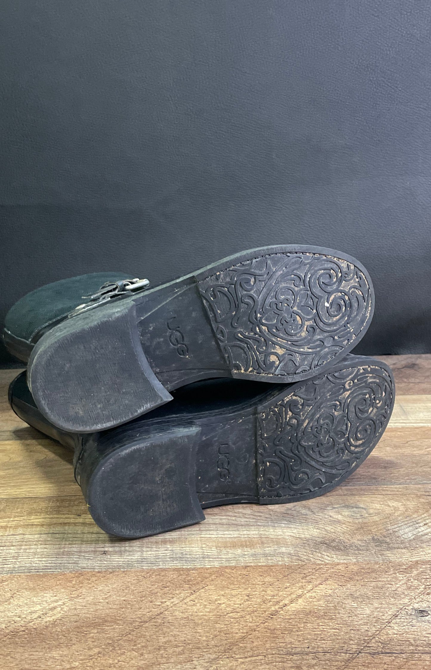 UGG Simmens Black Waterproof Leather Suede Buckle Boots Women's Size 6