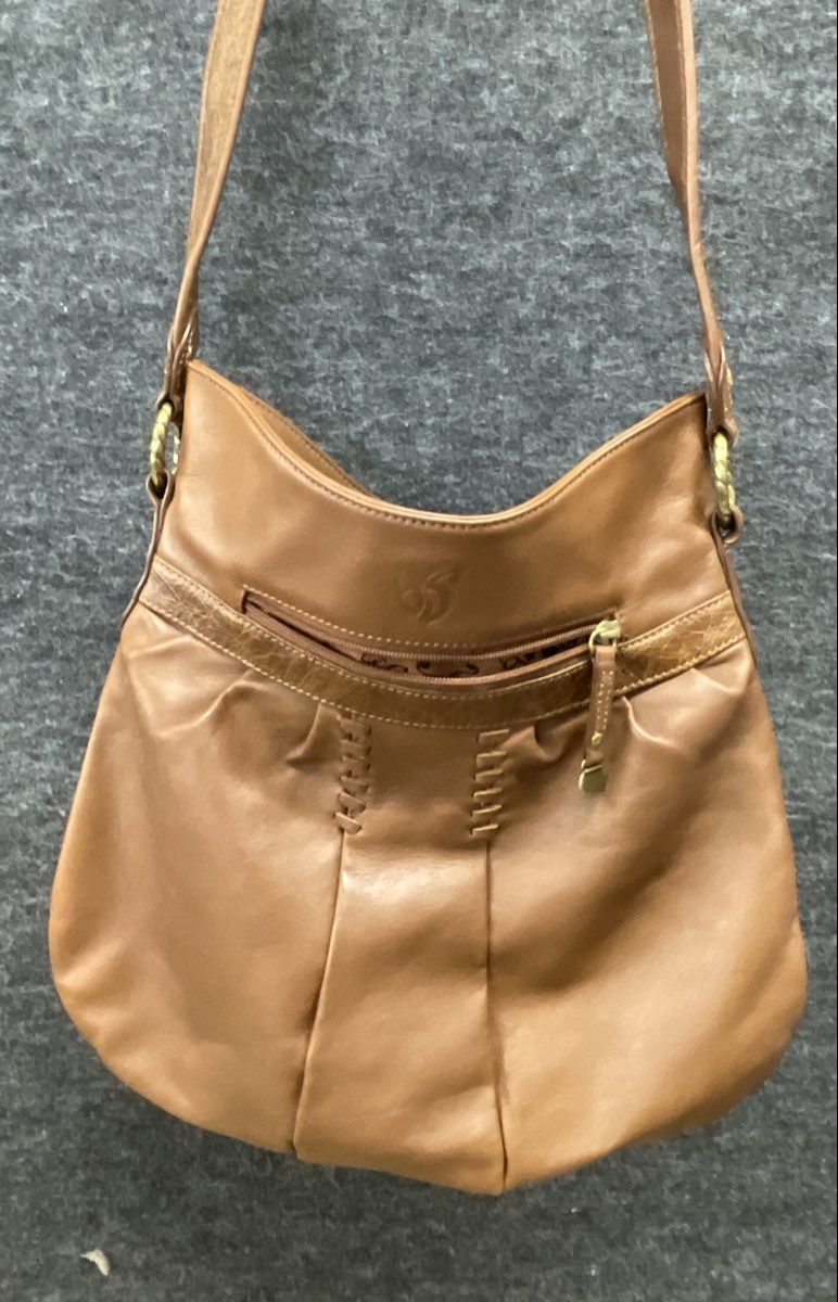 Allison Scott Brown Leather Whipstitch Tassel Hobo Shoulder Bag Large