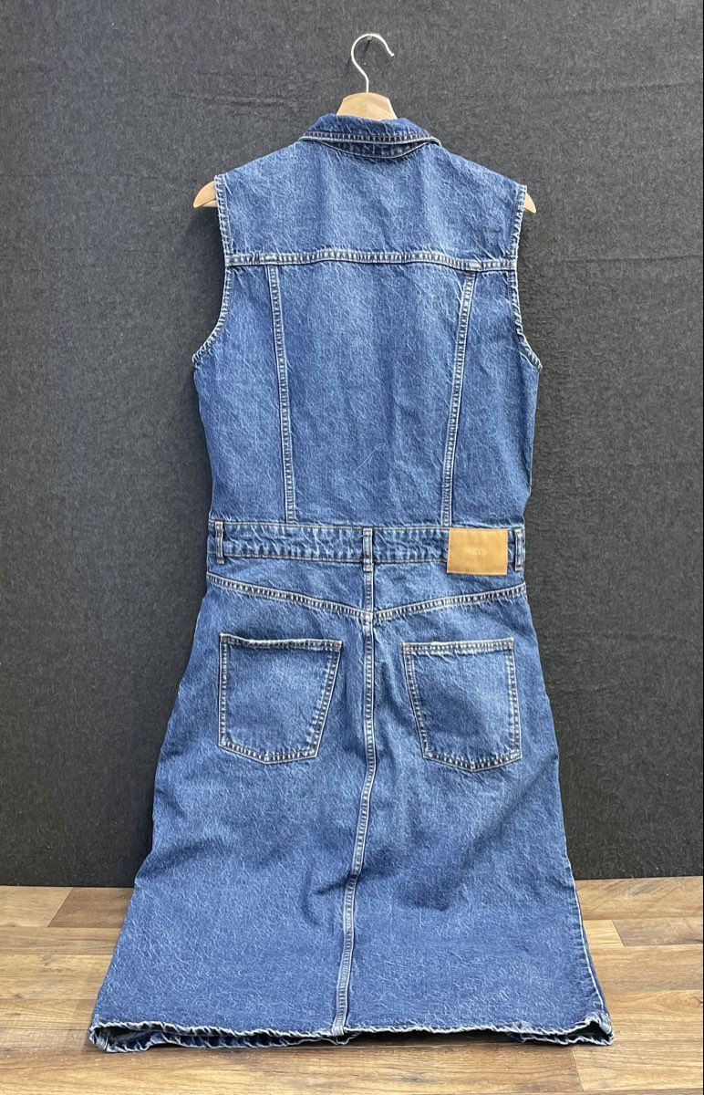 Zara Women's Blue Denim Sleeveless Front Slit Button Midi Shirt Dress Size L