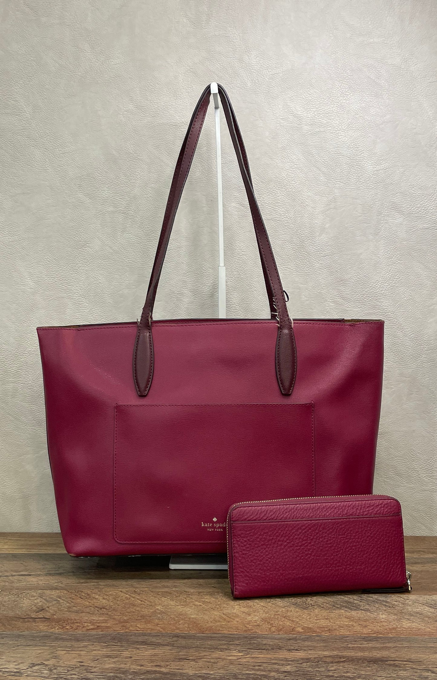 Kate Spade Cranberry Pebbled Leather Tote Bag and Matching Wallet Lot of 2