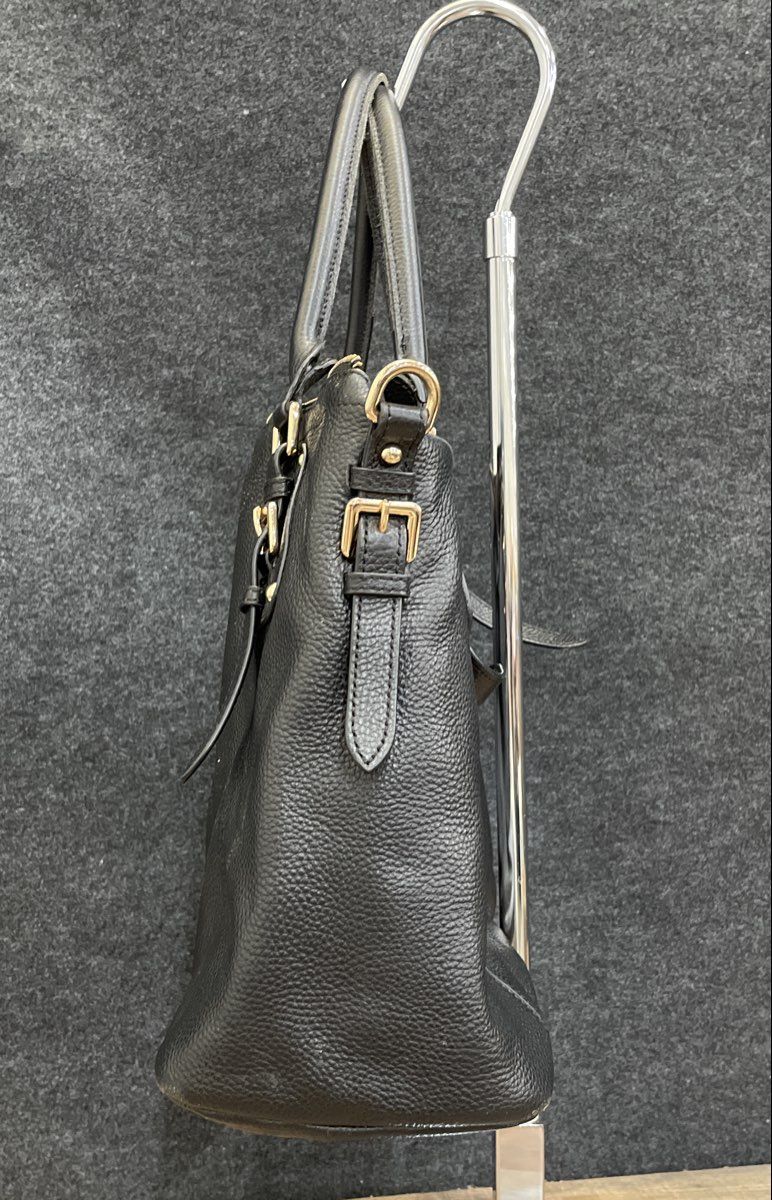 Kattee Black Pebbled Leather Satchel Tote Handbag Gold Hardware