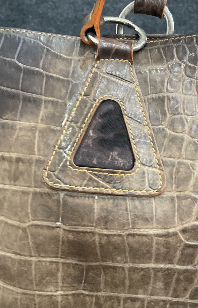 Claudia Firenze Brown Croc Embossed Leather Tote Shoulder Bag Made in Italy