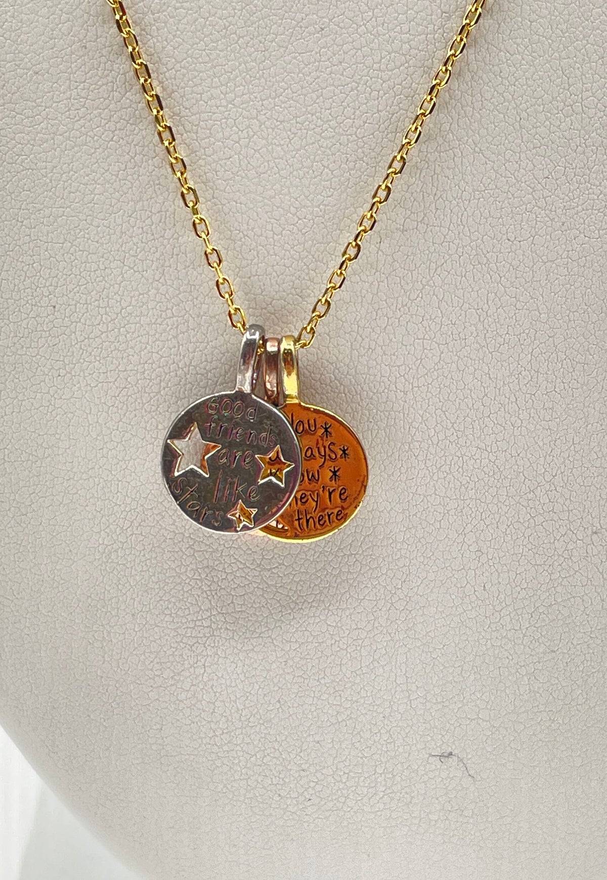 925 Sterling Silver Tri-Color Friendship Charm Pendant Necklace 5.6g