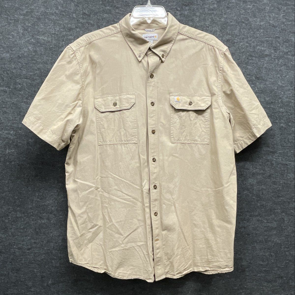 Carhartt Men's Short Sleeve Button Down Shirt Tan Original Fit Sz XL Tall