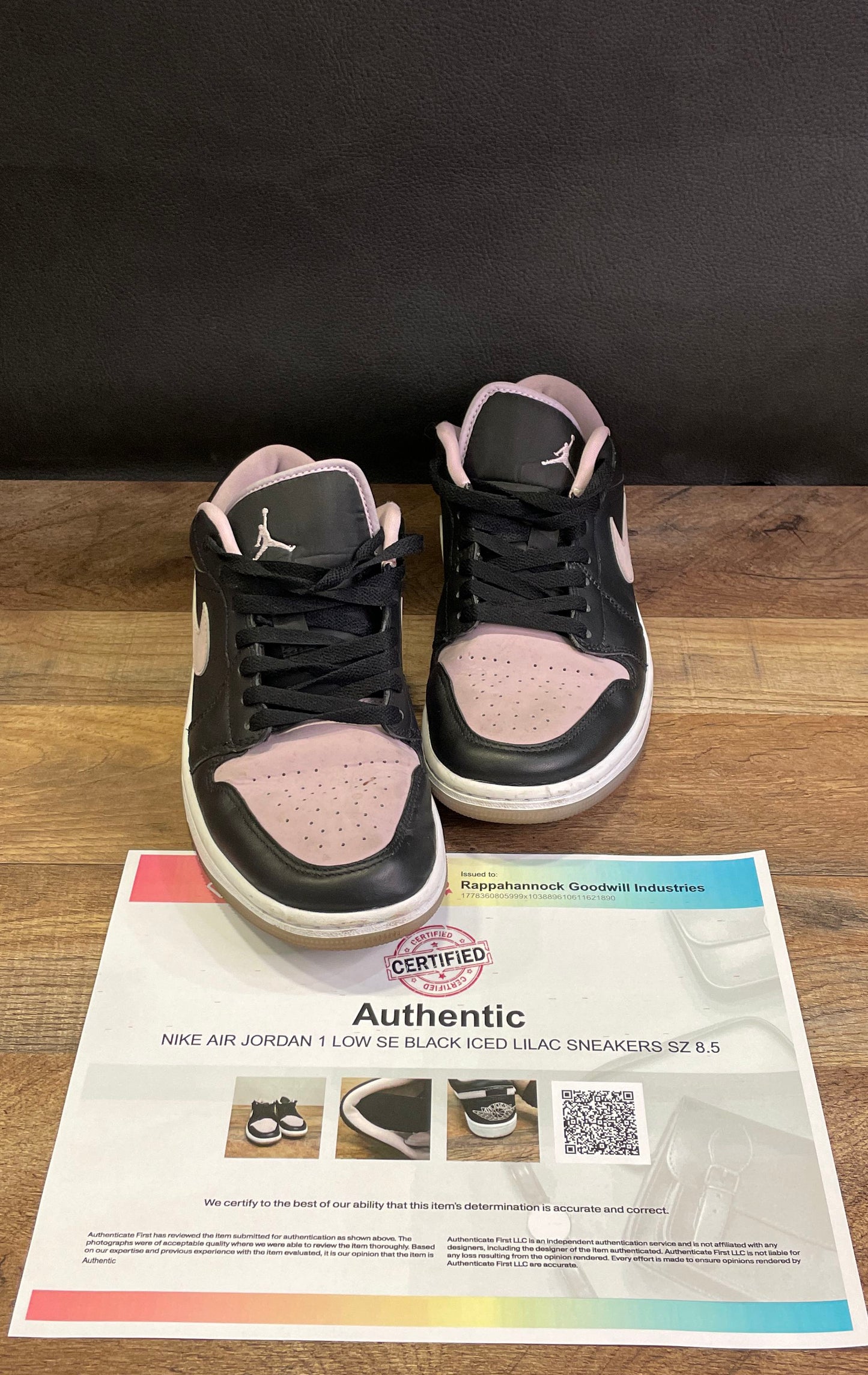 Nike Air Jordan 1 Low SE Iced Lilac Black White Sneakers Size 8.5 COA