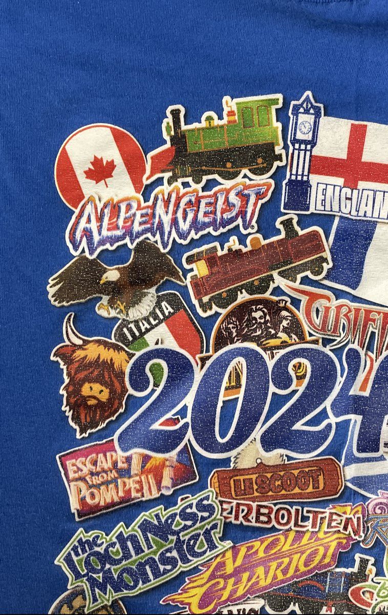 2024 Busch Gardens Williamsburg Ride Collage Theme Park T-Shirt Sz L