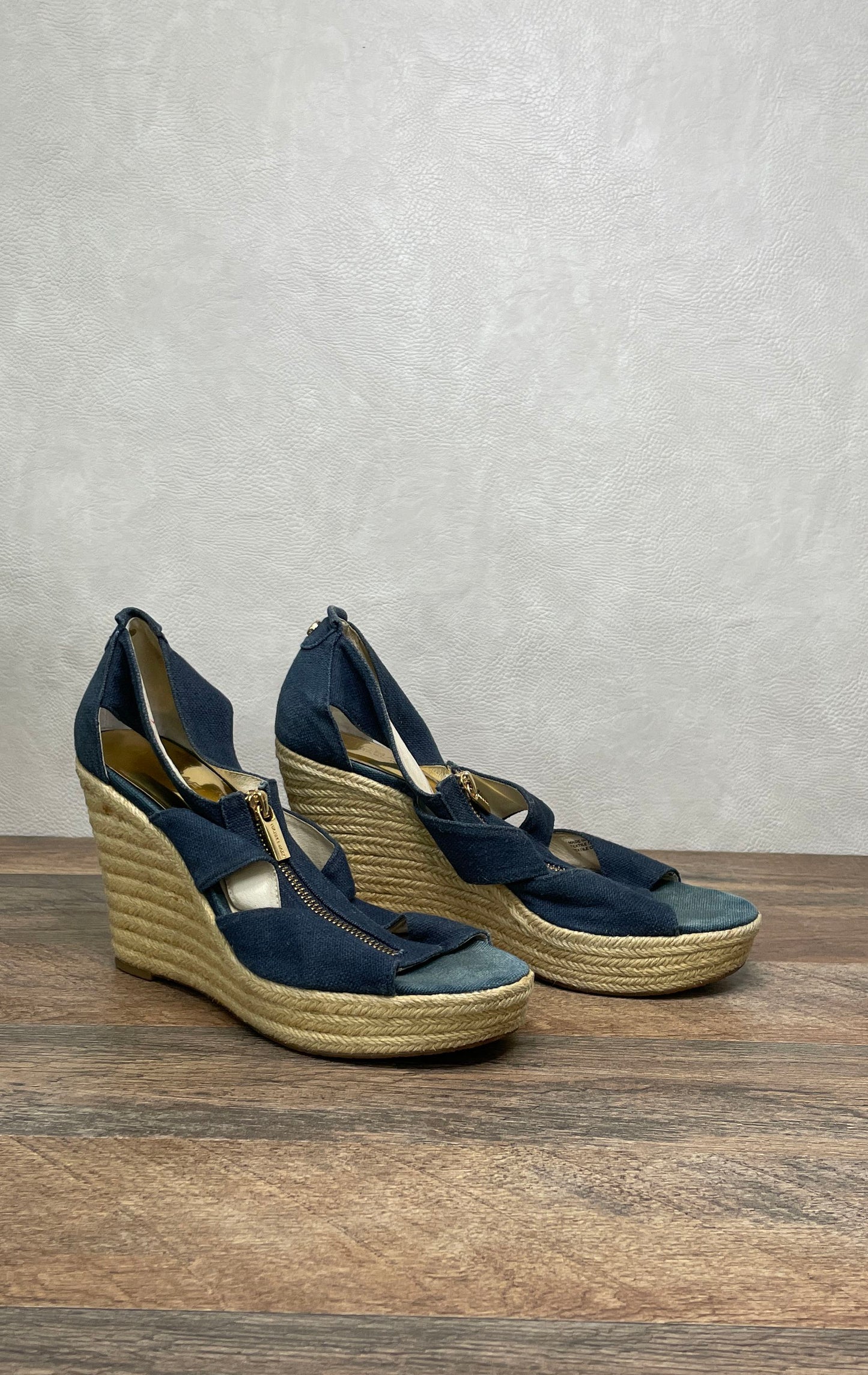 Michael Kors Damita Navy Denim Wedge Espadrille Sandals Women's Size 8