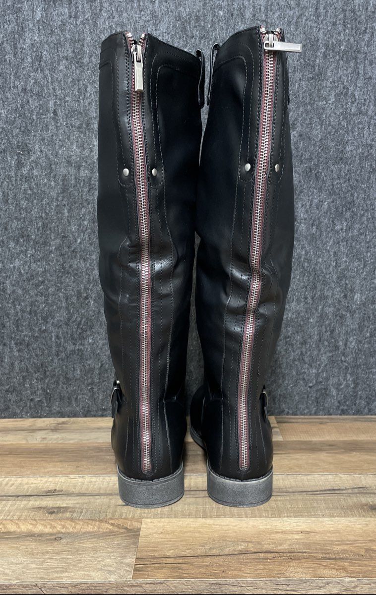 Justfab Cedar Black Tall Flat Riding Boots Full Back Zip Size 10