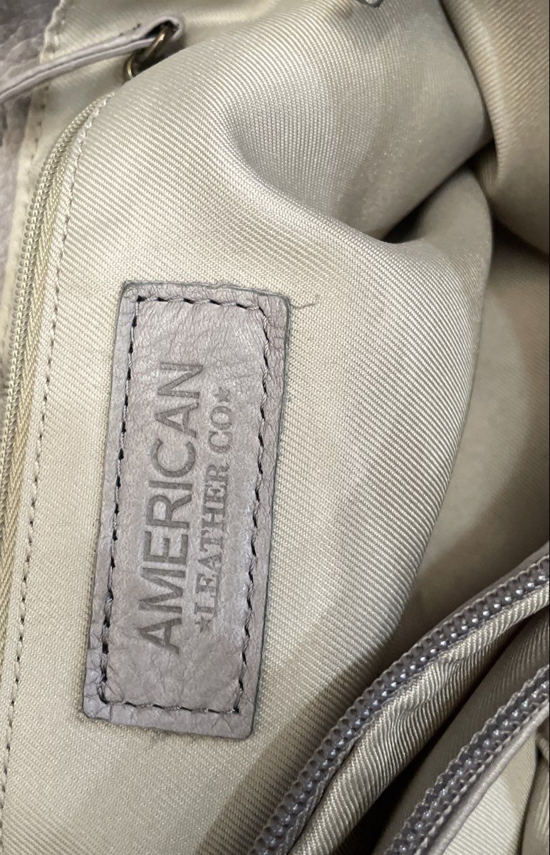 American Leather Co Gray Leather Shoulder Bag Tote Chain Strap Multi-Pocket