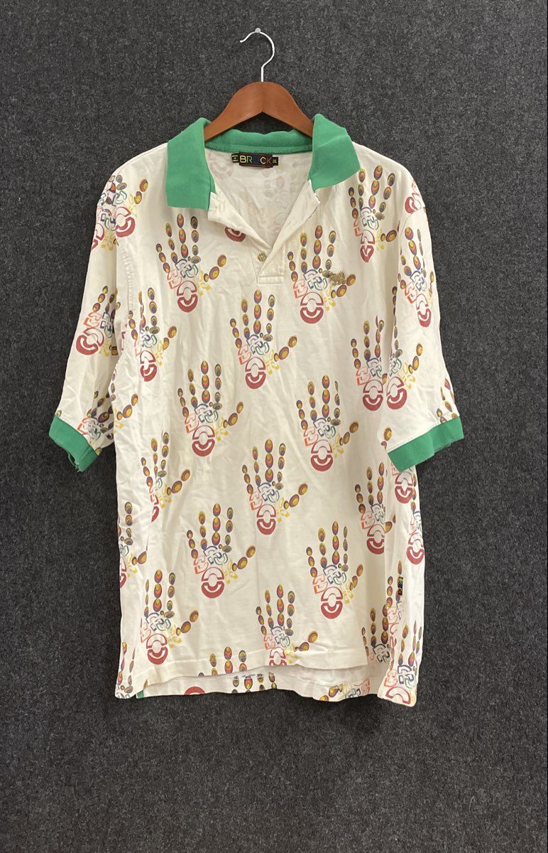 Vintage Y2K Brock All Over Print Polo Shirt Lion Crest Glitter Mens Sz 2XL