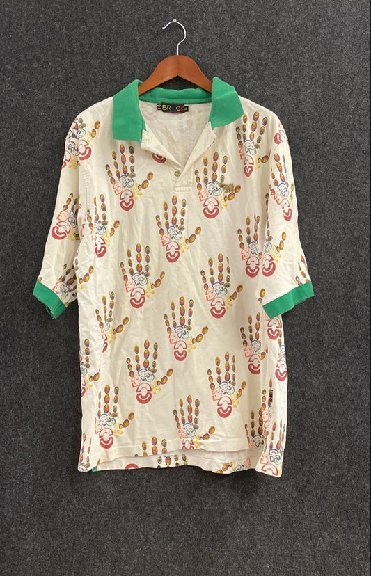 Vintage Y2K Brock All Over Print Polo Shirt Lion Crest Glitter Mens Sz 2XL