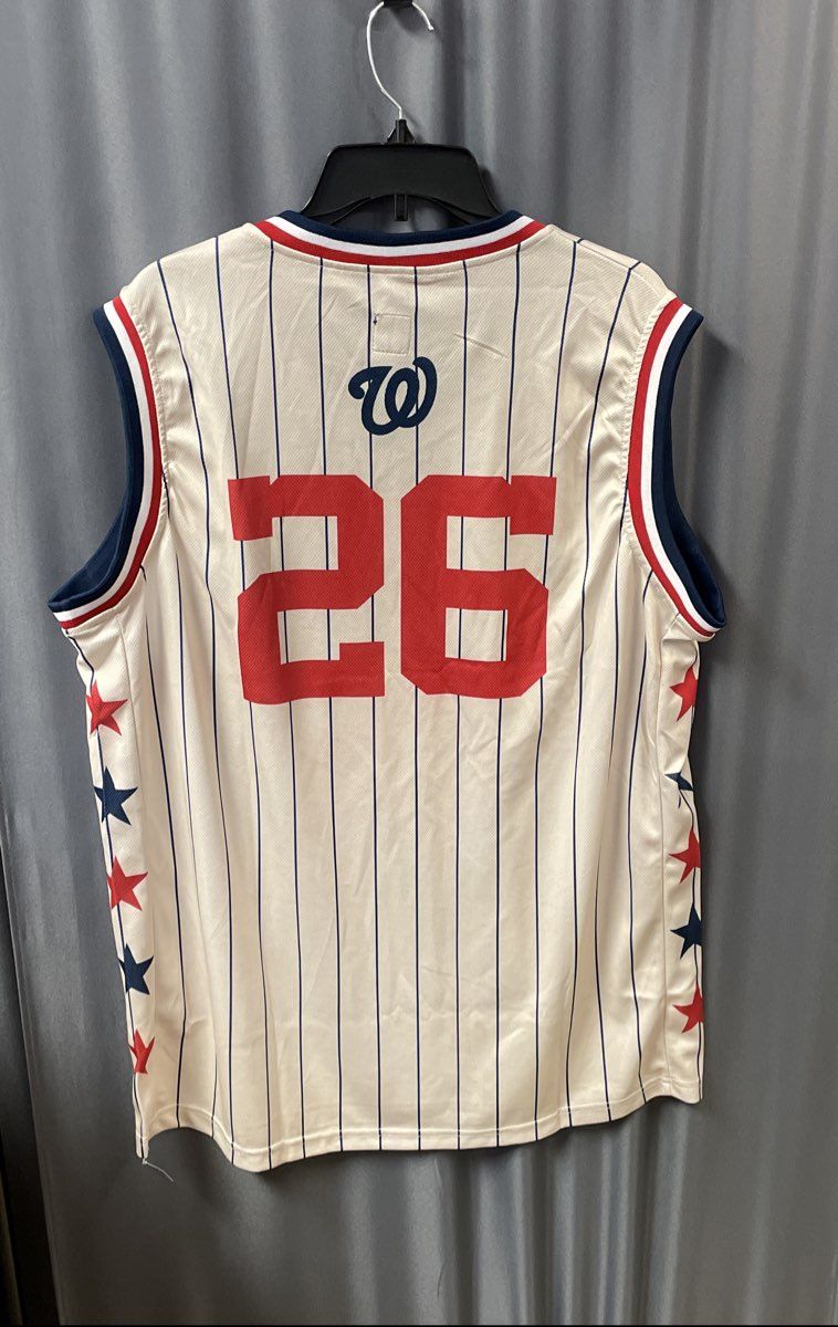 Nats Men's Washington Nationals Basketball Jersey Cream Pinstripe Stars Sz 2XL
