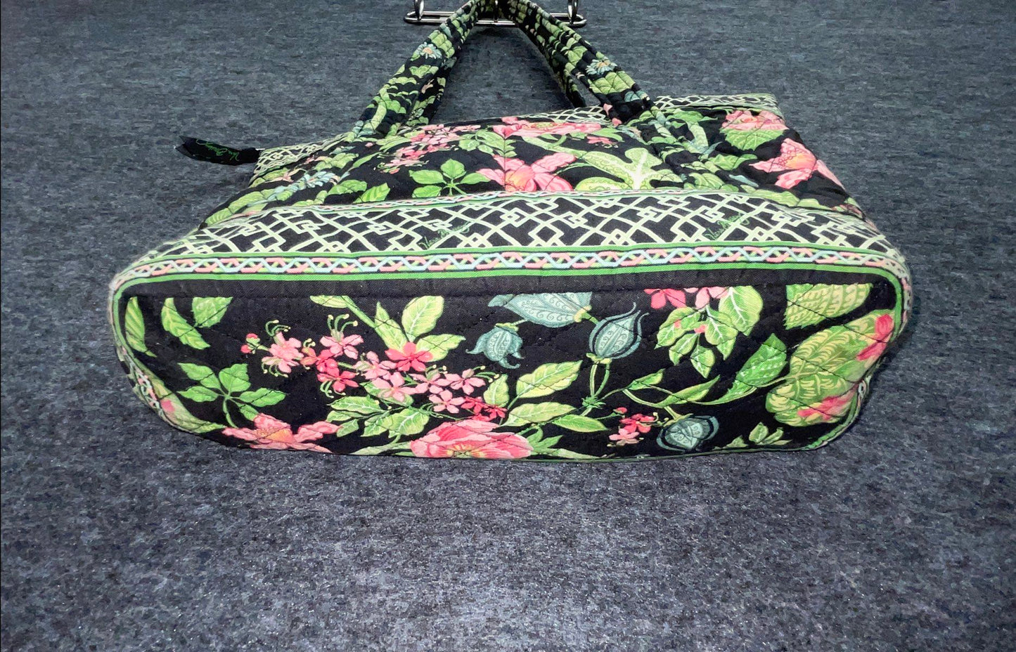 Vera Bradley Petal Pink Floral Black Quilted Cotton Tote Bag Large Zip Top