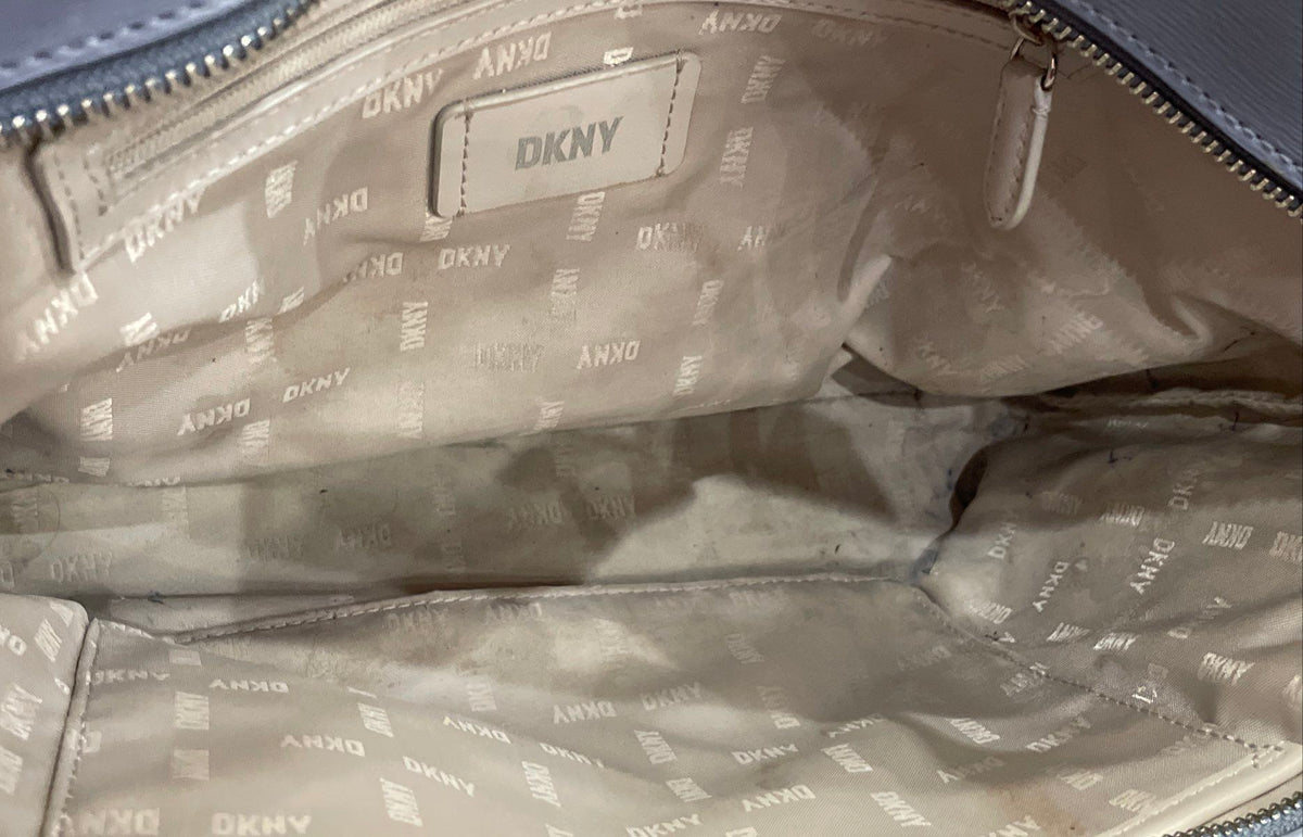 DKNY Blue Saffiano Leather Tote Bag Silver Hardware Large