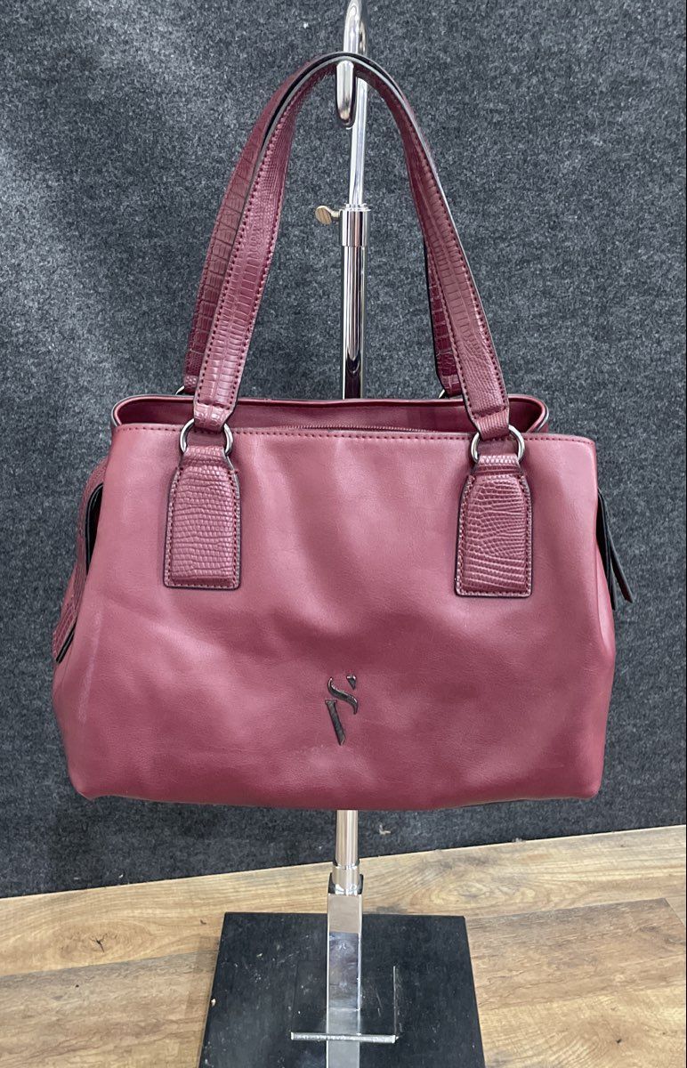 Simply Vera Vera Wang Maroon Faux Leather Triple Compartment Satchel Handbag