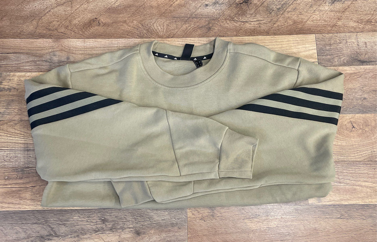 Adidas Men's Olive Green Primegreen 3-Stripe Crewneck Pullover Sweatshirt Sz M