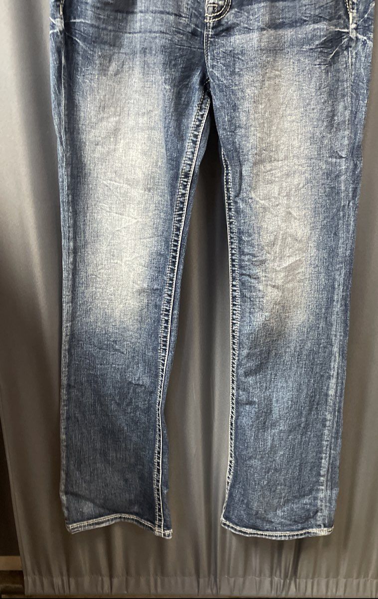 Miss Me Women's Blue Curvy Boot Cut Embellished Flap Pocket Jeans Sz 31x34