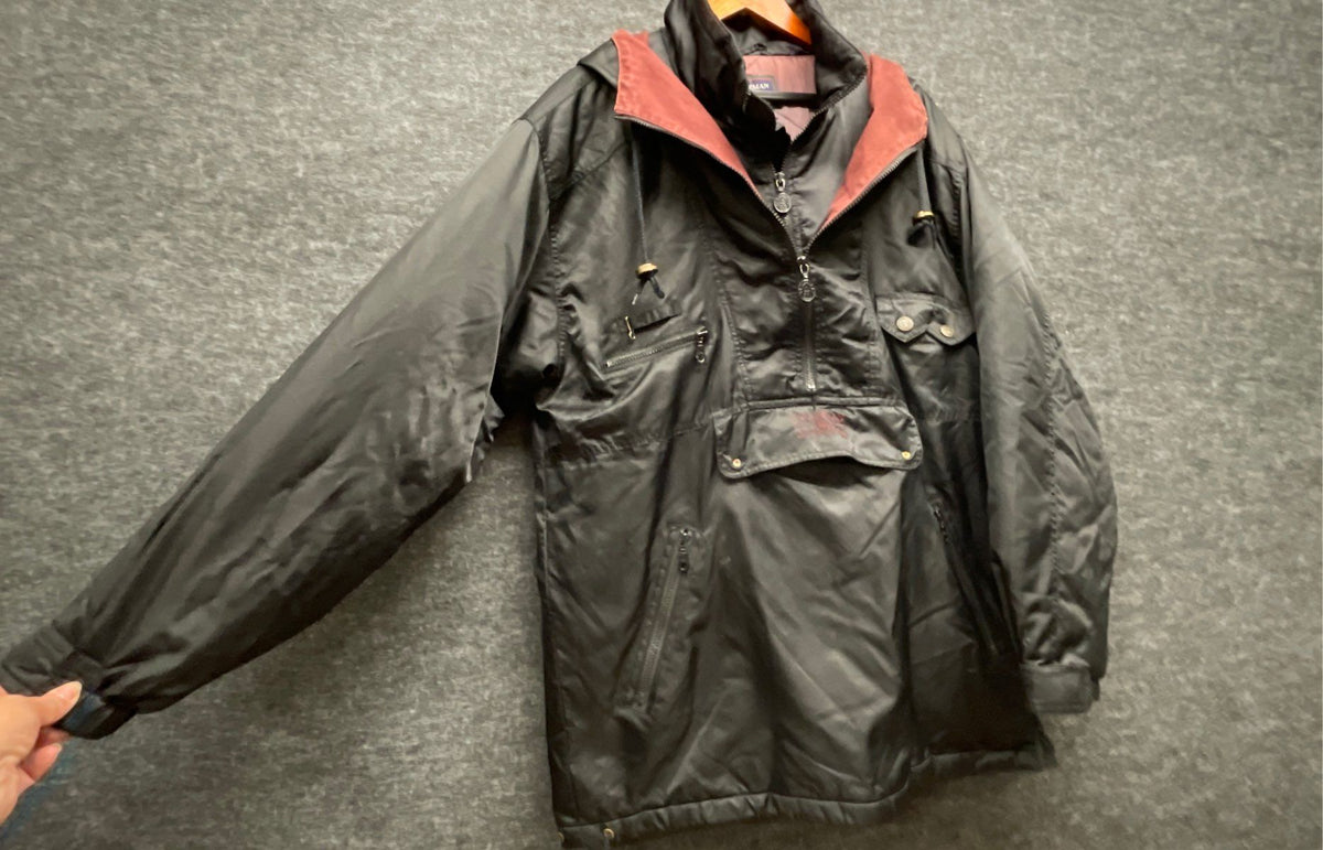 Vintage 90s Coleman Men's Black Anorak Half Zip Hooded Pullover Jacket