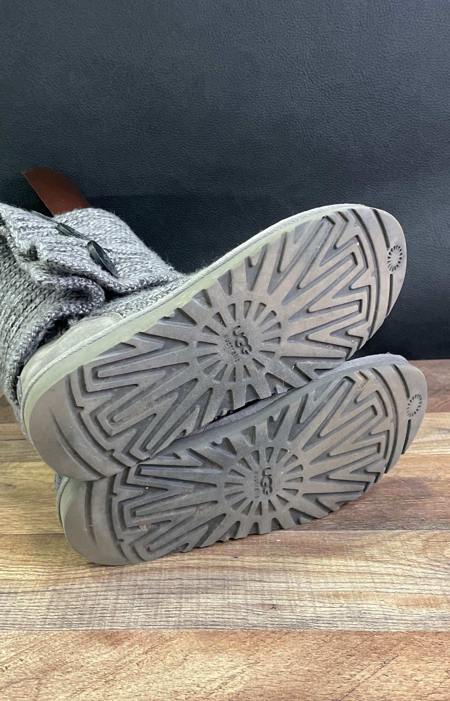 UGG Bailey Button Cardy Grey Knit Mid-Calf Boots Women's Size 7