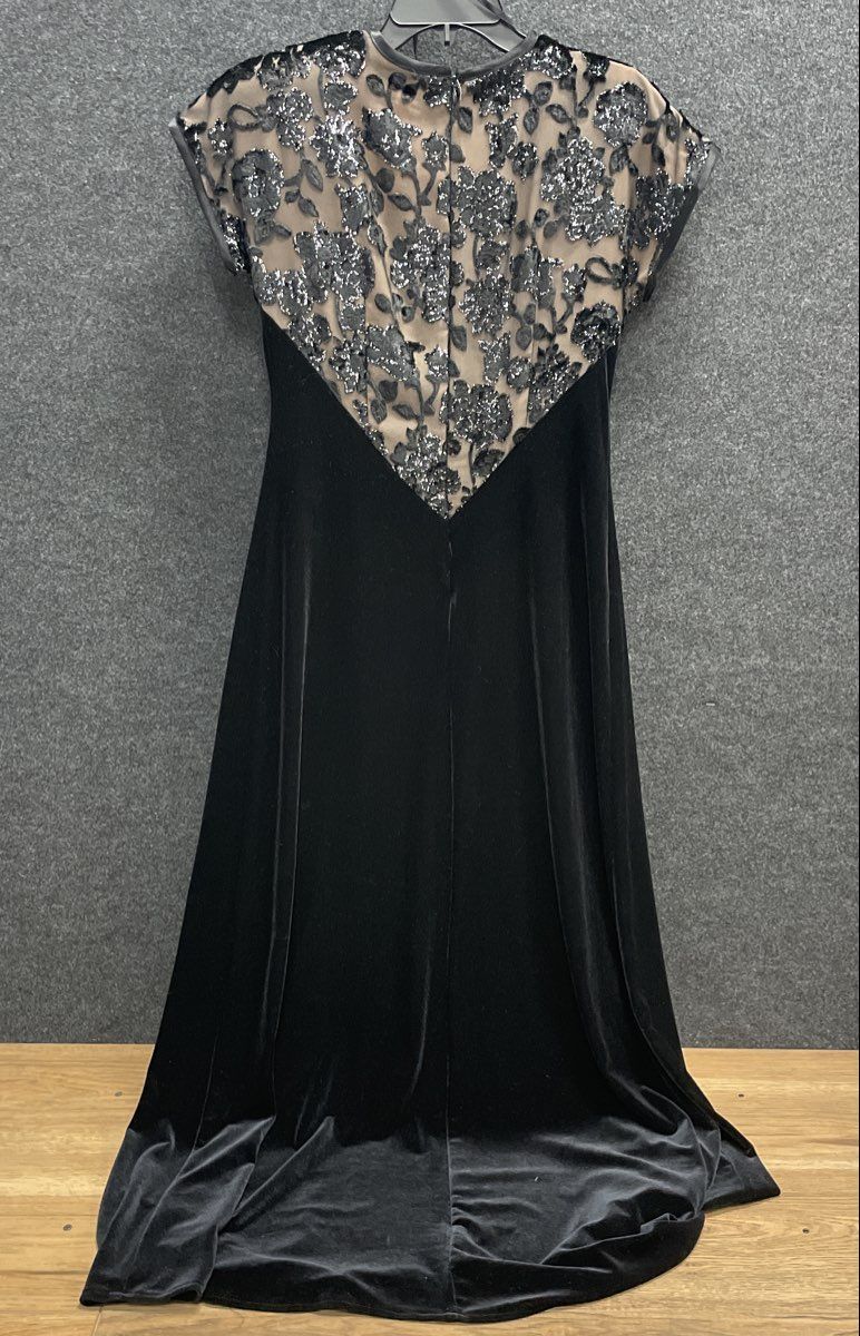 Vintage 90s Jeffrey & Dara Women's Black Velvet Sequin Floral Evening Gown Sz 8
