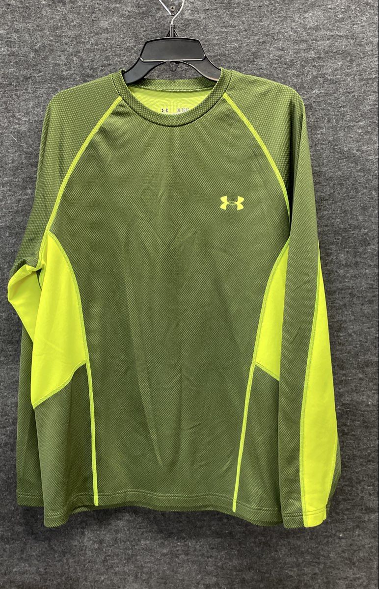 Under Armour Men's ColdGear Fitted Long Sleeve Shirt Olive Green Lime Sz XL