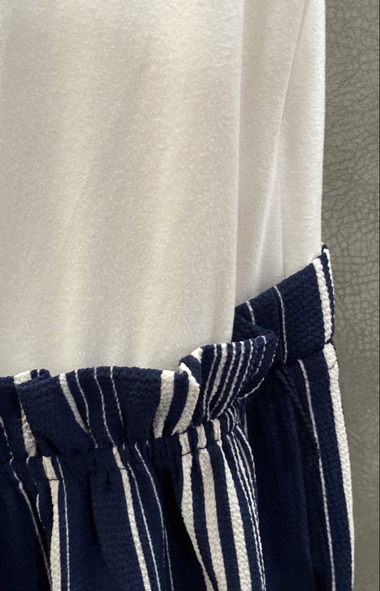 Lily Rose Women's Navy Blue Ivory Striped Wide Leg Sleeveless Jumpsuit Sz M