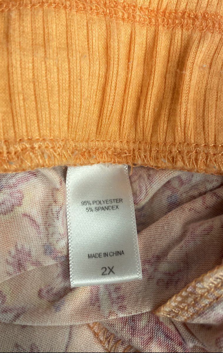MUK LUKS Women's Orange Floral Pajama Set Short Sleeve Top Pants Sz 2X
