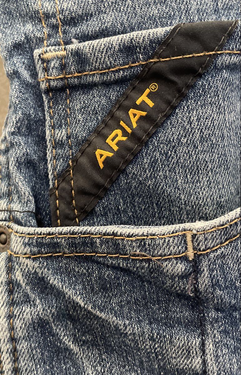 Ariat Men's Rebar M4 Low Rise Boot Cut Blue Denim Workwear Jeans