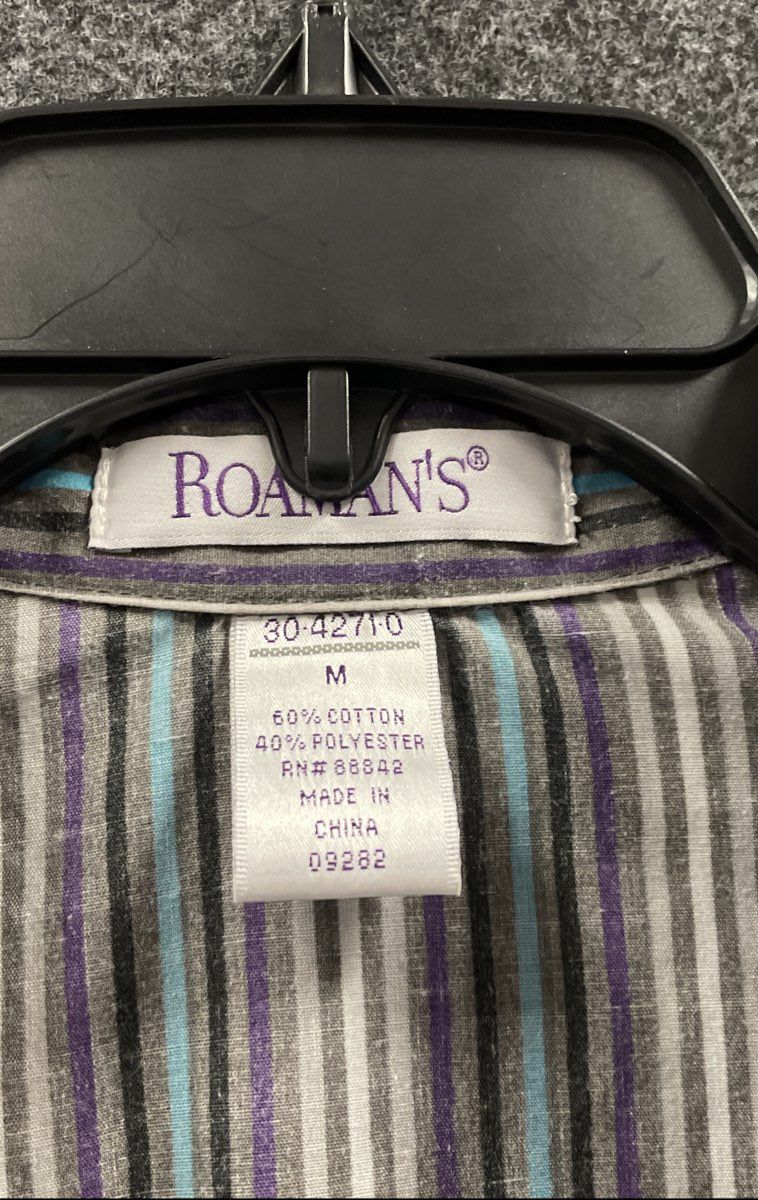 Roaman's Women's Button Up Shirt Multicolor Striped Cotton Blend Size M