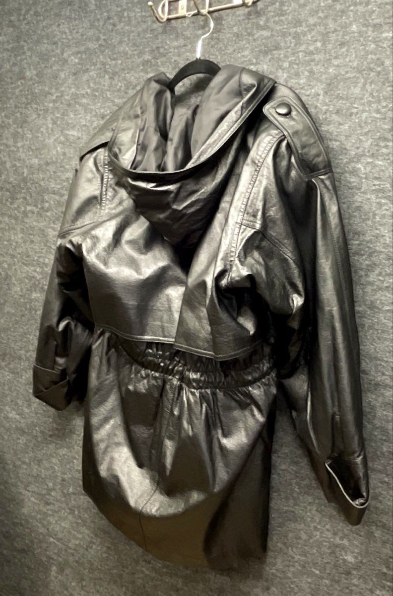 Vintage 90s Fitz Wright Women's Black Hooded Leather Parka Coat Sz L