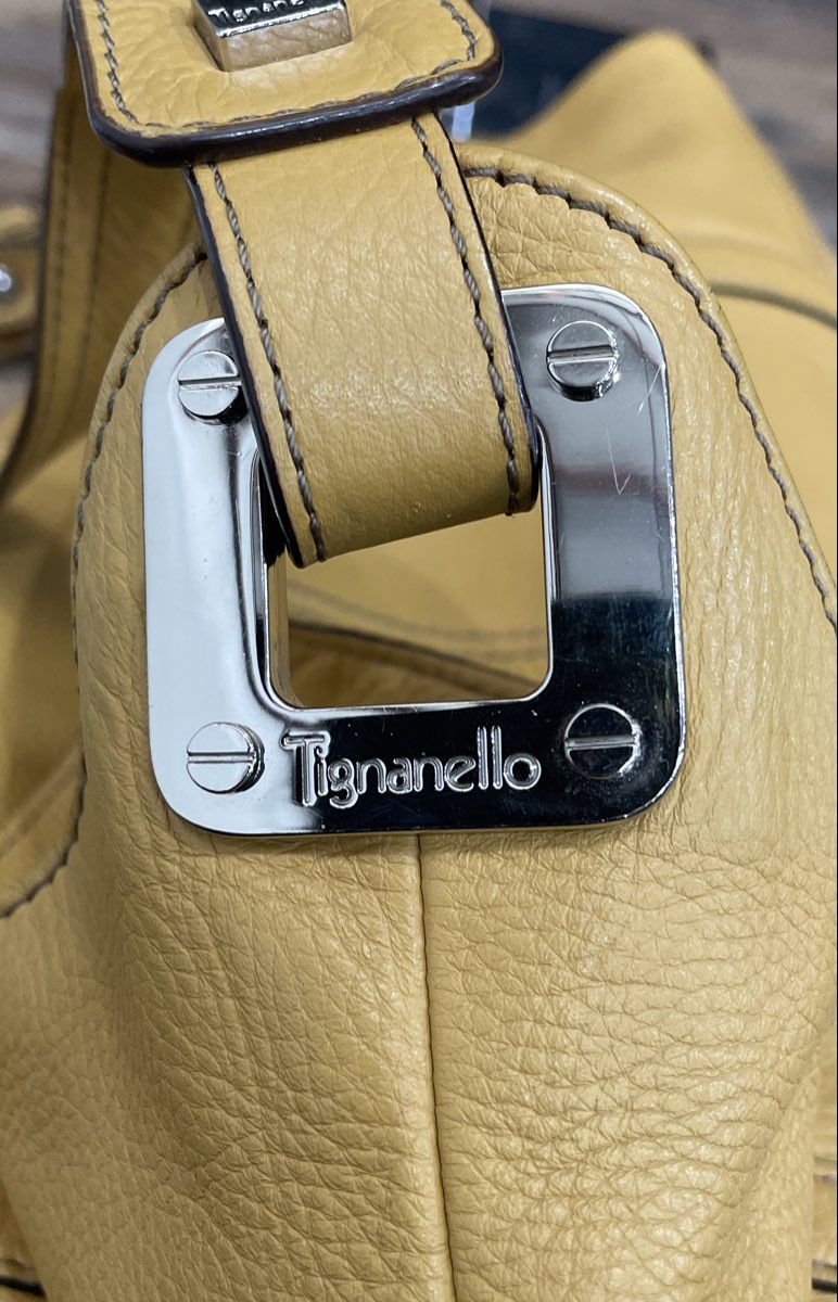 Tignanello Yellow Pebbled Leather SoHo Hobo Shoulder Bag Silver Hardware