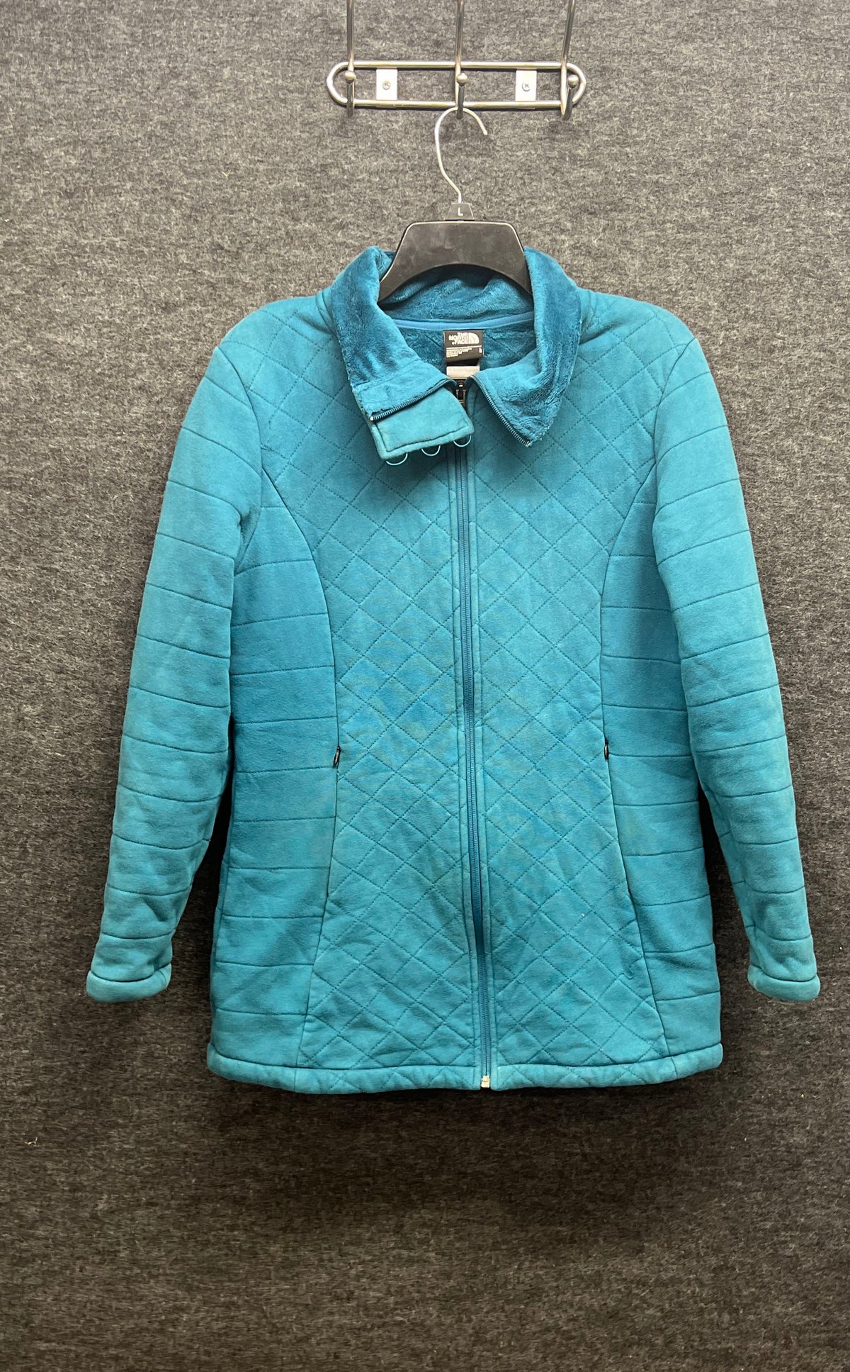 The North Face Women's Teal Blue Quilted Fleece Full Zip Jacket Sz L