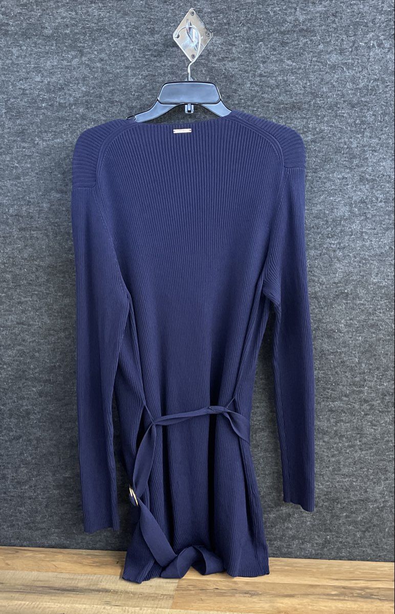 Michael Kors Women's Navy Blue Ribbed Knit Belted Duster Cardigan Sz L