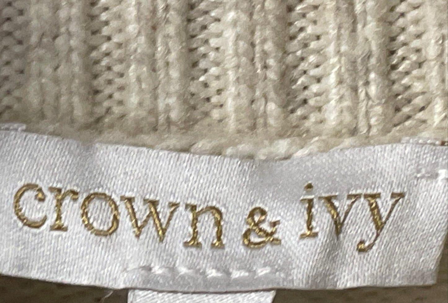 Crown & Ivy Women's Heather Oat Beige Pearl Rhinestone Turtleneck Sweater Sz M