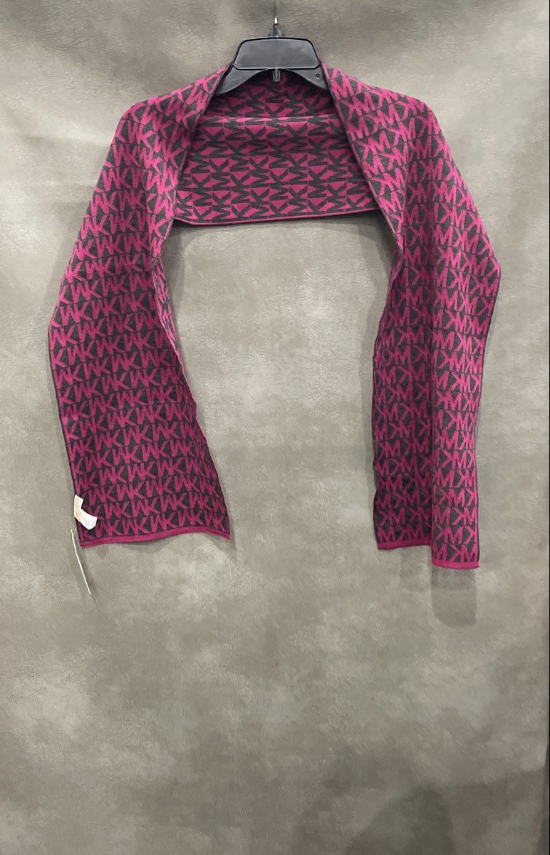 Michael Kors Women's Scarf Pink Gray MK Logo Monogram Knit Muffler Winter NWT