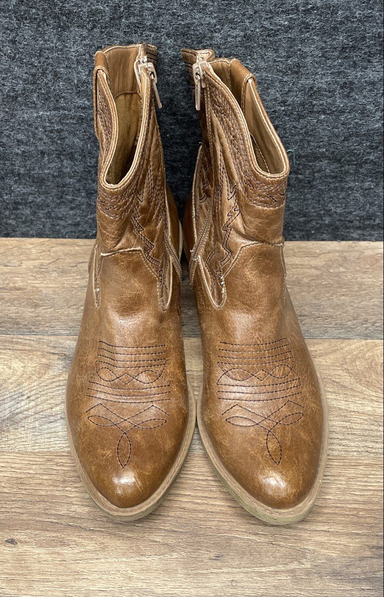 Women's Tan Brown Western Stitched Ankle Cowboy Boots Size 8M