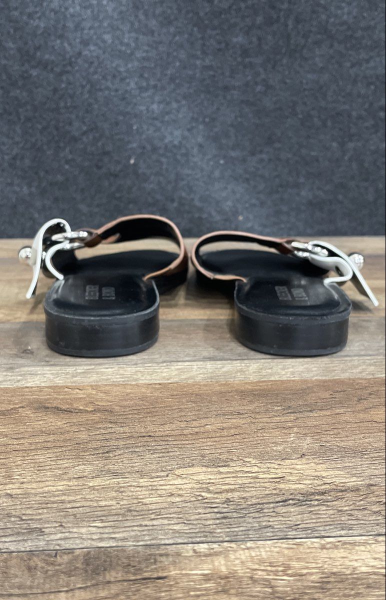 Bleecker & Bond Cognac Brown Black Flat Slide Sandals Women's Size 7.5M