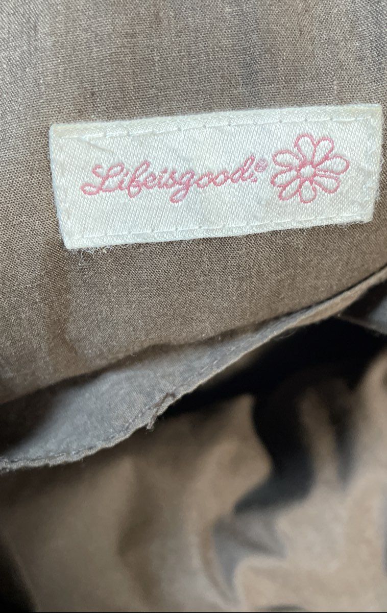 Life is Good Pink Brown Floral Patchwork Quilted Canvas Tote Bag