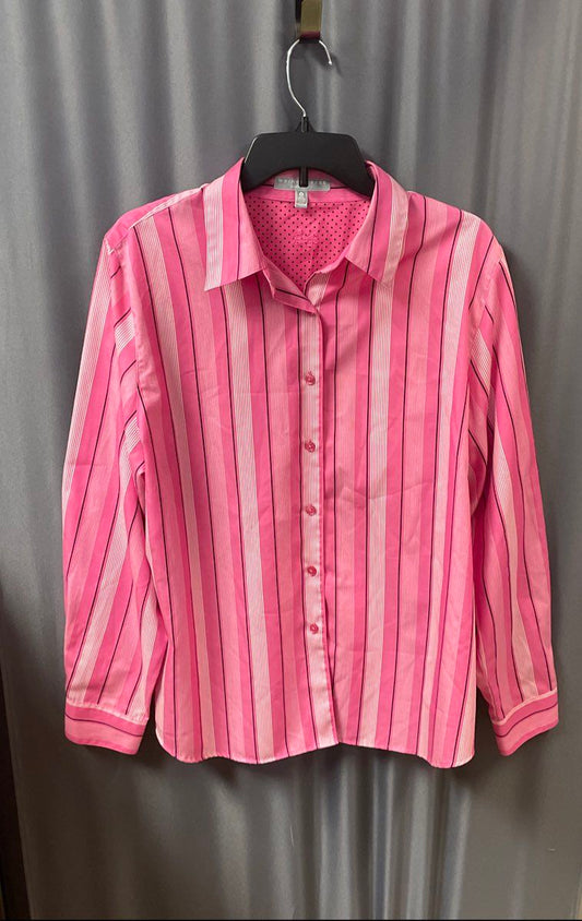 Foxcroft Women's Pink Striped Wrinkle Free Shaped Fit Button Front Shirt Sz 16