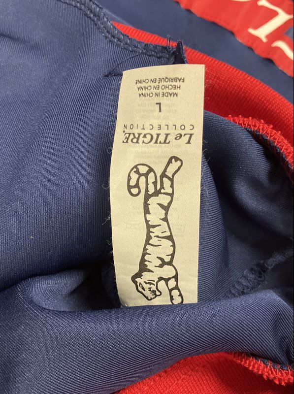 Men's Red White Blue Logo Tape Sleeve Large Tiger Track Jacket Sz L