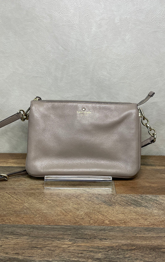 Kate Spade Taupe Pebbled Leather Triple Compartment Crossbody Bag Gold Hardware